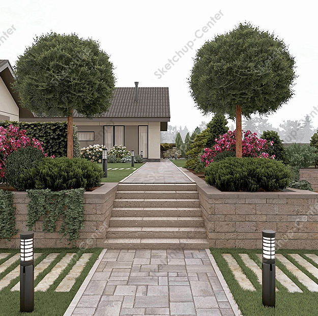 Благоустройство и озеленение Landscape Design  участка. Модель Sketchup визуализация в Lumion 