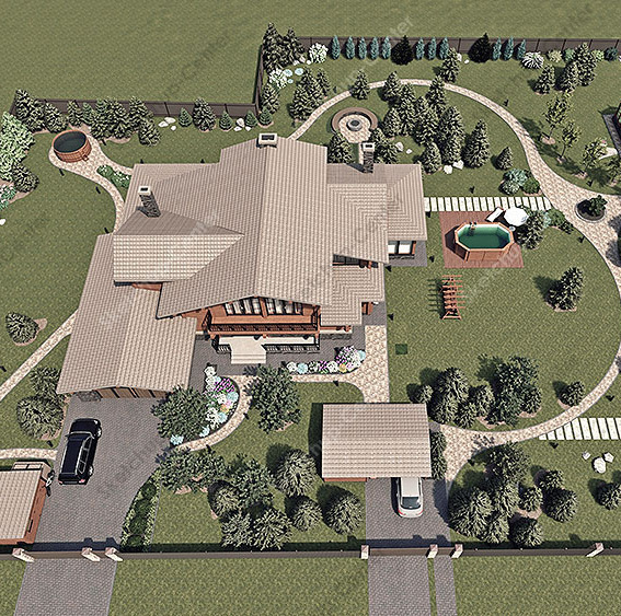 Благоустройство и озеленение masterplan участка. Модель Sketchup визуализация в Lumion 